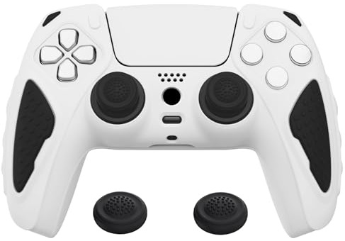 PlayVital Silikonhülle kompatibel mit DualSense Wireless Controller(Ritter Edition,Weiß & Schwarz)