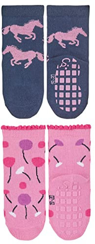 Sterntaler Baby-Mädchen Doppelpack Pferde+Blumen ABS Söckchen, Marine, 18