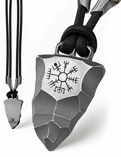 Element of Gods Titan-Anhänger mit Vegvisir Wikinger-Kompass – Halskette aus schwarzem Lederband und robustem Titan – Nordischer Schmuck & Talisman für Herren & Damen