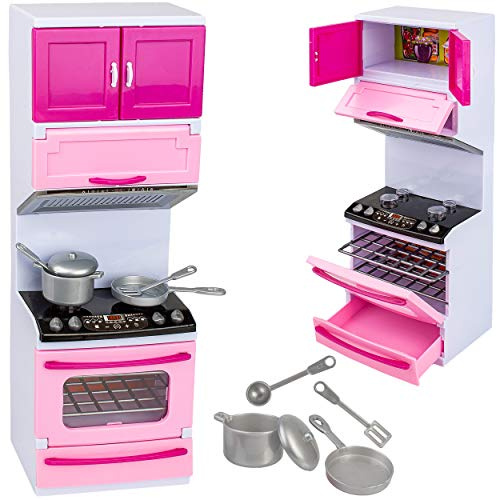 alles-meine.de GmbH Puppenhaus Möbel - Sound & Licht - Modellwahl - 31 cm groß - Backofen + Herd - mit Zubehör - Miniatur Puppenstube Küche - passend für alle gängigen Modepuppen..