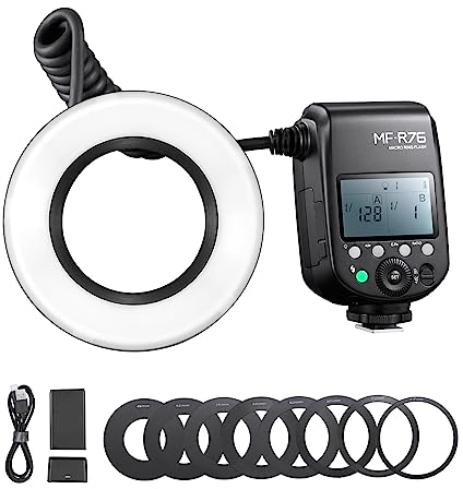 Godox MF-R76 Macro Ring Flash, tubos de doble flash, 8 anillos adaptadores compatibles con Canon, Nikon, Sony, Olympus, Panasonic Pentax