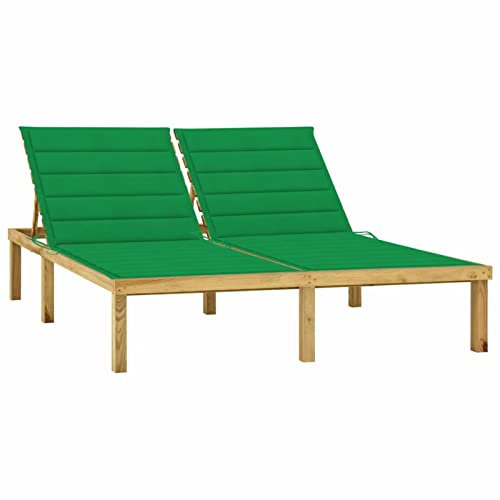 Tidyard Doppel Sonnenliege mit Grünen Auflagen Doppelliege Gartenliege Strandliege Relaxliege Gartenmöbel Liege Kiefer Imprägniert