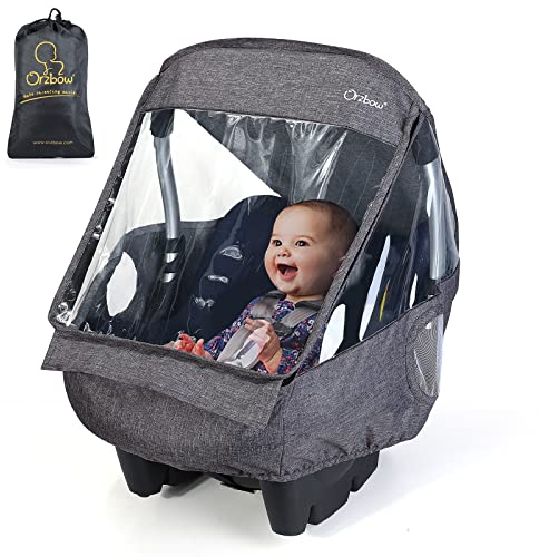 Orzbow Universal Baby Car Seat Rain Cover,Infant Car Seat Weather Shield with Bag,Handle Opening,Quick-Access Zipper and Side Ventilation,Necessary Protection for Babies or Pets in Crowded (Dark Grey)