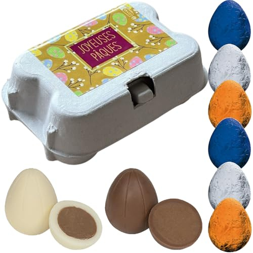 Chocolat de Pâques - Mini Boîte de 6 Oeufs de Pâques Fourrés Praliné - 3 Parfums - Fabriqué en France par Chocolat de Mariage - 87 Gr