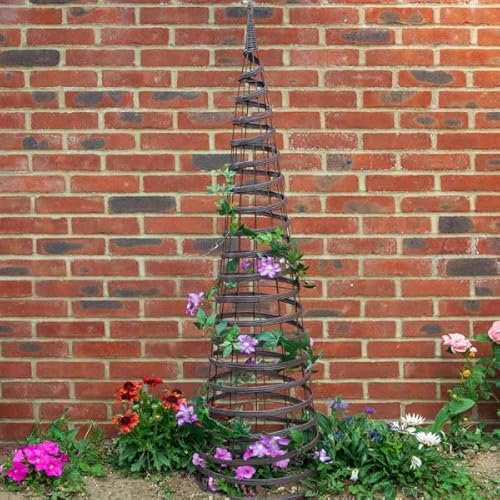 Garden Mile 1.5m Large Garden Metal Faux Rattan Obelisk Cone Pyramid Plant Support Trellis Climbing Frame Plant Support Trellis for Climbing Plants Garden Outdoor Heavy Duty Obelisk in Brown