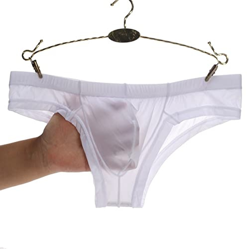 Faringoto Herren Eisseide Transparente Unterhose Niedrige Taille Slip Atmungsaktiv, weiß, S