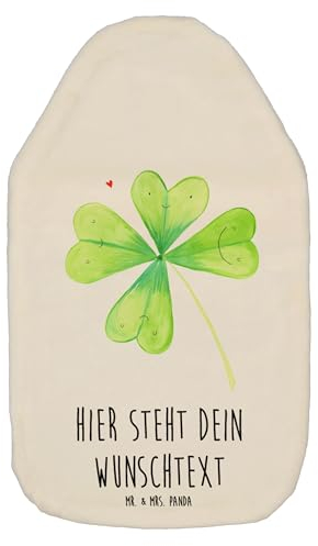 Mr. & Mrs. Panda Personalisierte Wärmflasche Blume Kleeblatt - Weiß