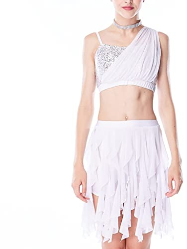 Damen Bauchtanz Sets Fransen Faltenrock Rave Party Kostüm Süßer Bauchtanz Rock Bauchtanz Yoga Kurs (Color : White, Size : XXL)