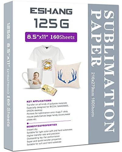 ESHANG Carta per sublimazione, 21,9 x 27,9 cm, 160 fogli per qualsiasi stampante a getto d'inchiostro che corrisponde all'inchiostro a sublimazione, 125 g