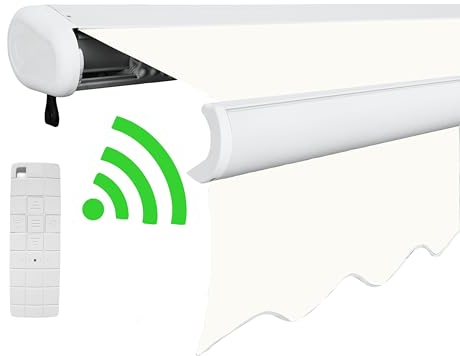 Arilco Elektrische Vollkassettenmarkise Kassettenmarkise Gelenkarmmarkise Markise Sonnenmarkise Sonnenschutz in vielen Farben und Größen wählbar in der Kassettenfarbe Weiß (5x3m Weiß)
