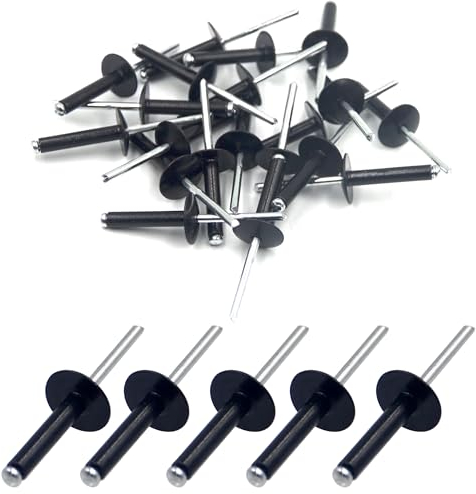 BESTYCHAO 50pcs Aluminum Blind Rivets with Large Flange 4.8mm x 25mm, Pack of 50 (Black)