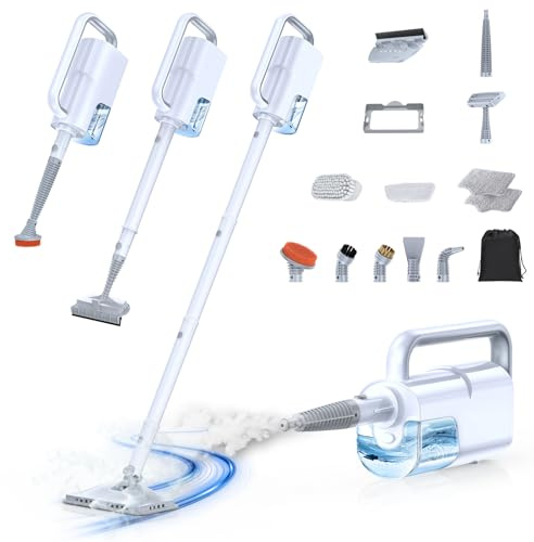 LABIGO Electric Spin Scrubber LA4 Pro, Dual Speed Bathroom Scrubber with Display & 6 Replacement Cleaning Heads, Cordless Power Scrubber with Adjustable & Detachable Handle for Bathroom Floor Tile