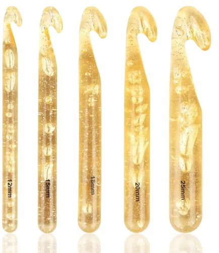 Crochet Hooks Set - 5Pcs Knitting Needles(12/15/18/20/25mm) - Large Crochet Kits for Beginners & Adults - Fits DIY Craft Weave Blanket/Shawl/Scarves/Thick Wool