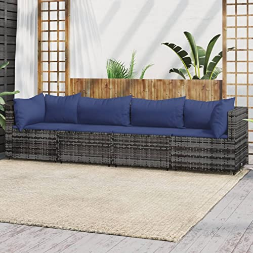 Homgoday Gartenmöbel Set 4-TLG. Balkonmöbel Gartenlounge mit Kissen Sitzgruppe Lounge Sofa Ecksofa Ecklounge Gartengarnitur Rattanmöbel für Garten Balkon und Terrasse Grau