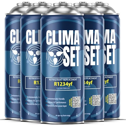 ClimaSet R1234yf Kältemittel Ersatzgas - Kühlmittel Klima Auto - Gasflasche 5x170 g - Auto Klimaanlage Nachfüllset - Klimaanlage Wohnmobil - ECO - Klimaanlage Refill Dose