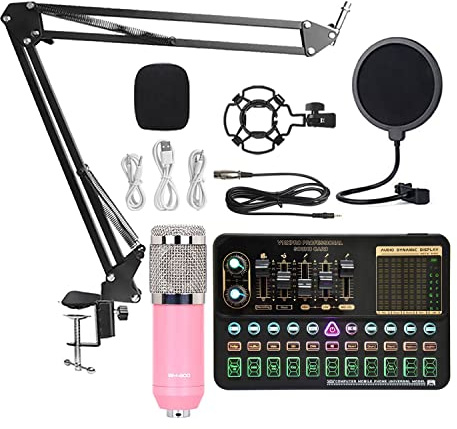 Tassety Microfono a condensatore professionale BM800 wireless Bluetooth V10 PRO scheda audio per PC, computer, telefono, karaoke (rosa )