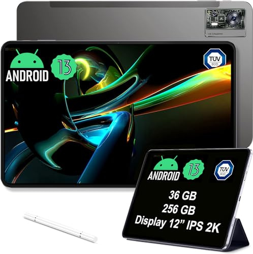 OUKITEL OT5 Tablet 12 Zoll 256GB 11000mAh Akku 2K IPS Bildschirm Helio G99 Prozessor 16+5MP Kameras Android 13 Dual SIM 5G WiFi OTG GPS (Schwarz)