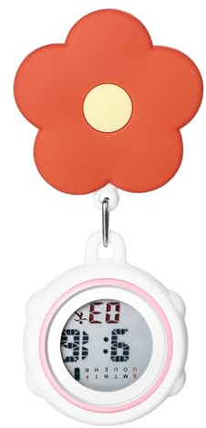 Silverora Krankenschwesteruhren Taschenuhr Schwesternuhren Multifunktional: Blumem Digital Schwester Uhren mit Clip Kalender Wecker Chronograph Stoppuhr Fob Uhr für Ärzte Krankenschwester Rot