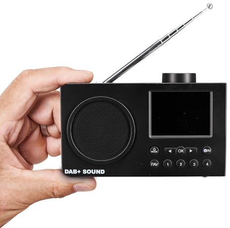 EUROtops Kompaktes Radio mit Farbdisplay – DAB+ / FM/Bluetooth, 10 Stunden Spielbetrieb/Akku, 3 W Lautsprecher, 40 Festsender, Alarm-/Weck-Funktion, Kopfhörerbuchse, Schwarz