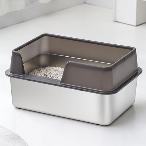 Vaschetta per Lettiera Grande in Acciaio Inossidabile, Lettiera XL in Metallo con Coperchio Antispruzzo e Paletta per Tutti i Gatti, Facile da Pulire, Non Appiccicosa, (grande