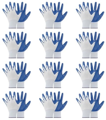 PATIKIL 12 Pairs Safety Work Gloves Nitrile Coated Work Glove Mechanic Working Glove Polyurethane Coated Smooth Glove for Warehouse Construction Gardening, Blue White