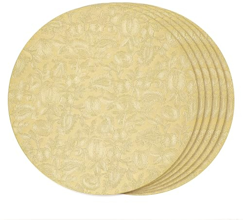 fanquare Manteles Individuales Redondos Juego de 6 Manteles Individuales Florales Dorados 38cm Salvamanteles Impermeables de Piel Sintética para Cocina Fiesta Comedor en Casa