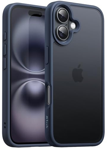 JETech Coque Mate pour iPhone 16 6,1 Pouces, Protection Antichoc de Qualité Militaire Contre Les Chutes, Étui Housse Arrière Translucide Givrée, Anti-Traces de Doigts (Bleu Orage)