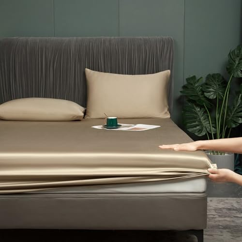 Bambu spännlakan 90 x 200 cm brun antibakteriell mjuka spännlakan kylande 50 % bambu och mikrofiber dra-på-lakan resårsäng lakan linne 90 x 200 dra-på-lakan för upp till 25 cm madrass