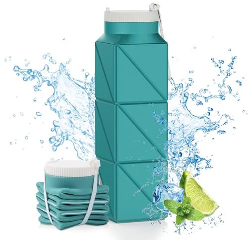 Popdigito Borraccia pieghevole da 610 ml, senza BPA, riutilizzabile, leggera, a prova di perdite, in silicone, per viaggi, palestra, escursionismo, ufficio, campeggio, sport all'aperto, verde