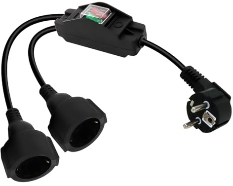RIIEYOCA Câble d'extension de Contact de Protection avec Interrupteur Indépendant, prise 90 sur Double prise, Câble d'extension de Courant étanche 16A / 250V pour une Utilisation en Extérieur (Noir)