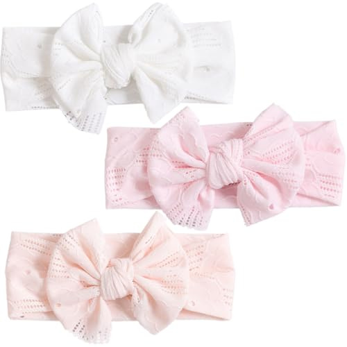WeddHuis Lot de 3 Bandeaux Cheveux Élastiques pour Bébé Fille, Bandeau Nœud Papillon Doux en Nylon, Accessoires Cheveux pour Enfants et Nouveau-nés