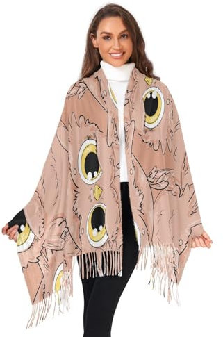 Schal Mit Quasten Süße Eule Mit Großen Augen Kaschmir-Deckenschals Winter Schals & Tücher Für Damen Weiche Damen Schultertuch, Für Abendkleid, Damen, Party