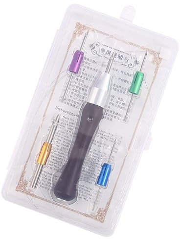 Chenxi Studio Stickstift mit Holzgriff und 4 Nadelkopf und 2 Einfädlern, Stanznadel-Set für Stickerei, Handwerk, Verzierung