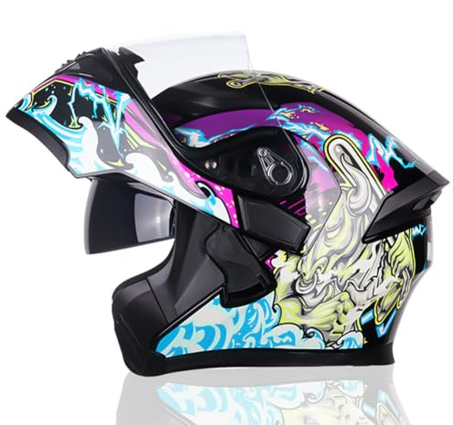 Oubaiya Casco per motociclette a viso pieno, coperchio ribaltabile, casco modulare per motociclette con doppi parasole, per uomini e donne adulti approvato dalla ECE (Sole, XXL)