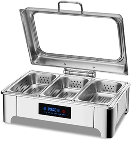 FLNOZAMZ 9L Large Capacity Chafing Dish Buffet Set, Visible Flip-top Stainless Steel Buffet Stove, LED Intelligent Temperature Control, for Event Catering Banquet (A triple grid)
