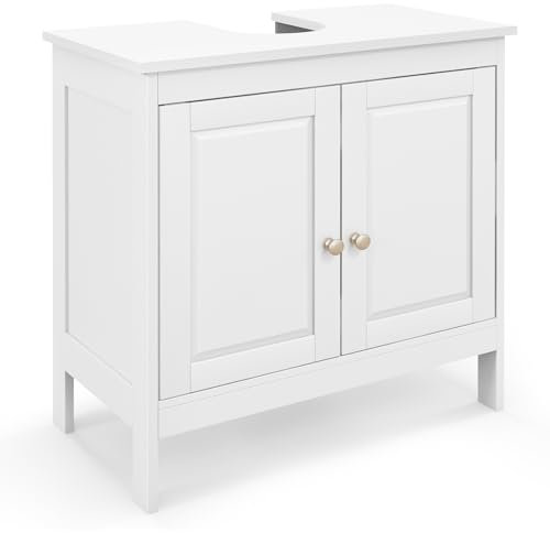 COSTWAY Waschbeckenunterschrank, Badezimmerschrank mit 2 Türen & verstellbaren Regal, Badezimmer Unterschrank in Landhausstil, Waschtischunterschrank Weiß, 60 x 30 x 62 cm (Gerade Beine)