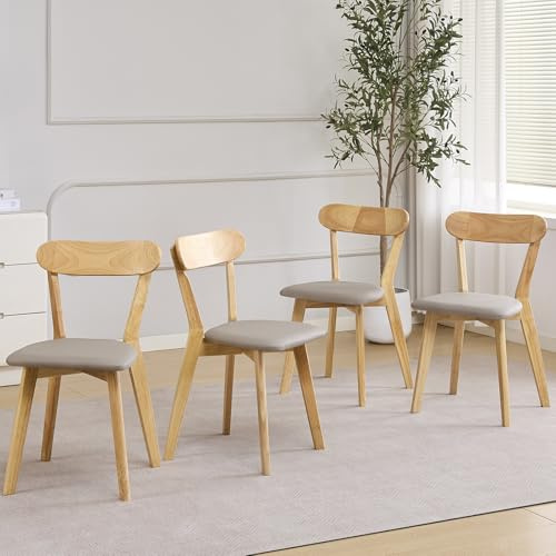paonne Louis Wood Dining Chairs Set of 4 Upholstered Kitchen Chairs with Solid Wood Frame and Legs and Fixed Cushion