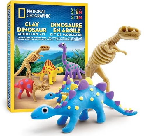 NATIONAL GEOGRAPHIC Dino-Bastelset mit lufttrocknendem Ton – Kreativset für Kinder mit 5 Tonfarben, Dino-Skeletten, Werkzeug & Wackelaugen