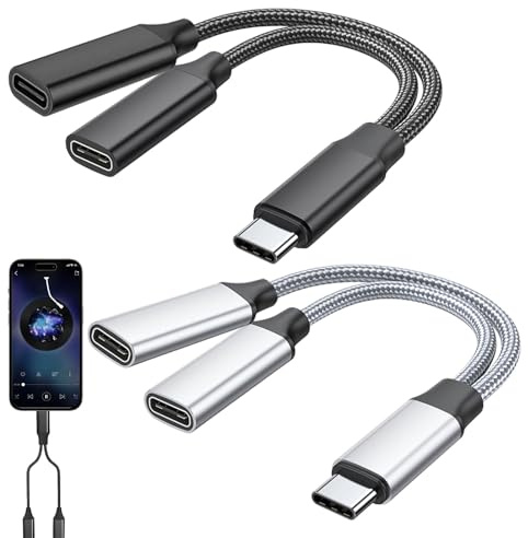 2PCS USB Splitter 2 Port,USB C Splitter 2 Port Male to Dual Type C Female Cable Charger Adapter Y Splitters Cable for Charging, Type C Double Adapter,for Xbox One,PS5,Laptop