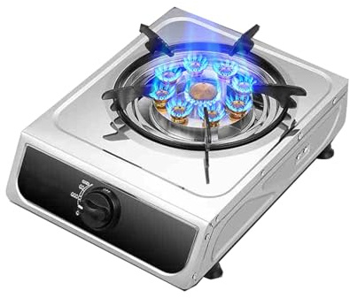 CQCCQ Gaskocher for den Innenbereich, Flüssiggaskochfeld, Edelstahl, effiziente Tischplatte, tragbarer Gasherd mit 1 Brenner, for Camping zu Hause(LPG)