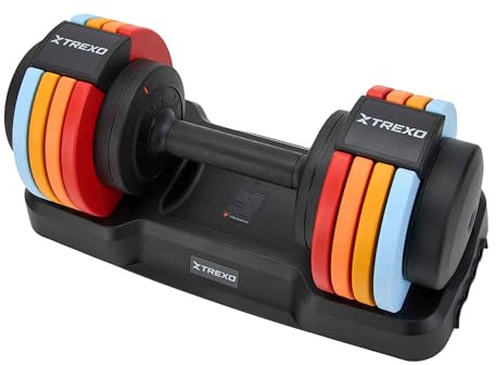 XTREXO MULTICOLOR Verstellbare Kurzhantel 1x11,5 kg Kurzhanteln aus Stahl mit rutschfestem Griff Ideal für das Krafttraining zu Hause und im Fitnessstudio Verstellbare Hanteln mit stabilem Sockel