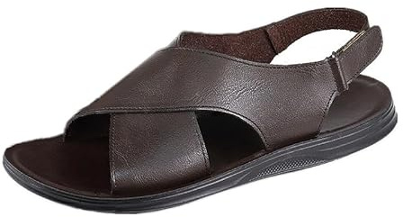 MGGMOKAY Sandalias de cuero para hombre zapatos de cuero informales de verano con diseño cruzado,Marrón,43