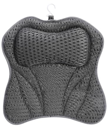 Hojalis Bath Pillow, Non-Slip 4D Bathtub Pillow with Air Mesh, 6 Suction Cups Bath Cushion for Head, Neck, Shoulder & Back Support - Suitable for All Bathtubs (Grey)