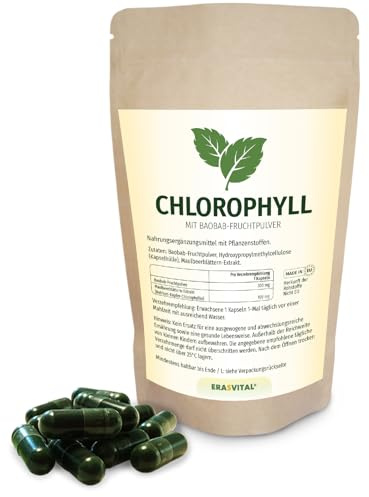 Chlorophyll 270 Kapseln - Pflanzenkraft aus Maulbeerblättern und Baobab-Fruchtpulver - Vitalstoff-Formel für Balance und Wohlbefinden, ohne Zusatzstoffe, laborgeprüft, vegan. (270 stück (1er Pack))