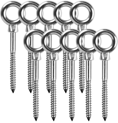 10 viti ad anello in acciaio inox con filettatura per legno M8 x 80 mm, vite a occhiello, vite, vite a occhiello, gancio a vite, viti per occhi M8