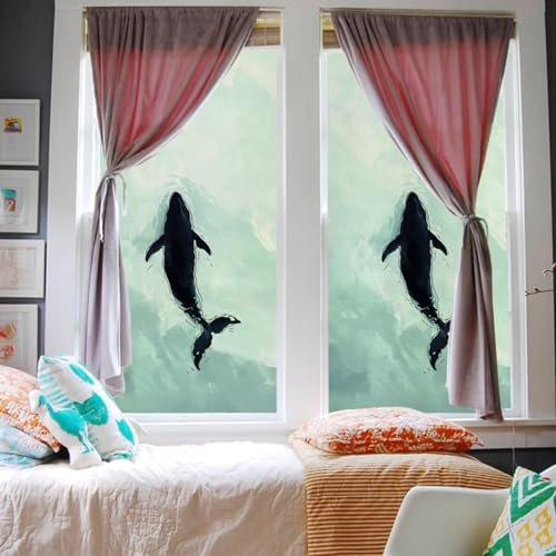 Film Opaque Vitrage Baleine Vert Clair Film Opaque Fenetre Anti Regard Electrostatique Pas De Colle Brise Vue Fenetre pour Salle de Bain Bureau Cuisine 60x116 cm/4 pcs