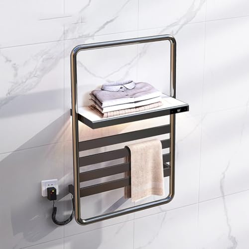 Dalumian Scaldasalviette per Bagno, radiatore scaldasalviette Elettrico con ripiano portaoggetti, scaldasalviette in Acciaio Inox a 4 Bar, Timer e Controllo della Temperatura(Gray,A)