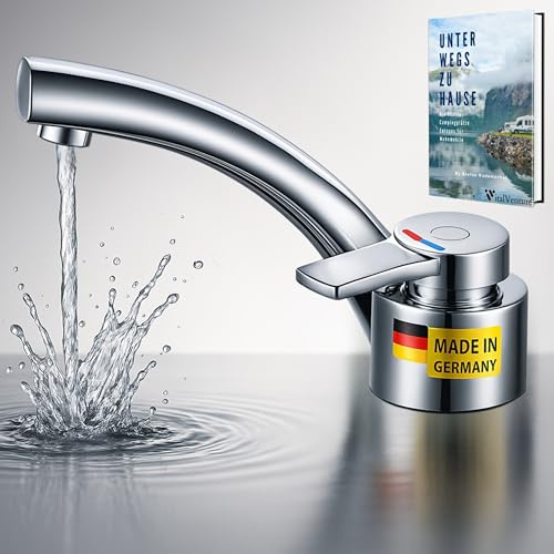 Comet Florenz Wasserhahn 12V Einhebelmischer Kompakt Chrom Klappauslauf Mikroschalter Leichtbauweise Camping Wasserhahn Wohnwagen 12V Wohnmobil Caravan Boot Camper