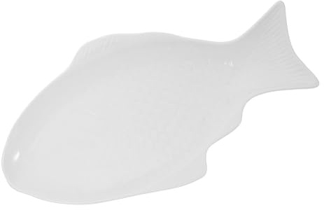 SEWACC Plat de Service en Céramique Blanc 33 CM de Poisson Assiette Créative Polyvalente pour Apéritifs et Sushis Plateau de Table Original pour Fêtes et Usage Quotidien