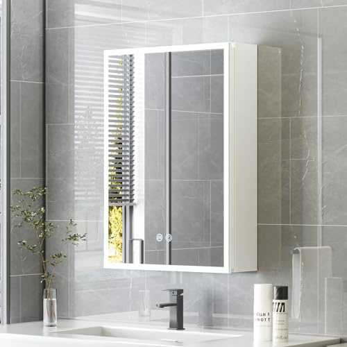NeoArt Bathroom Mirror Cabinet with Lighting Fully Pre-Assembled, 50 x 70cm